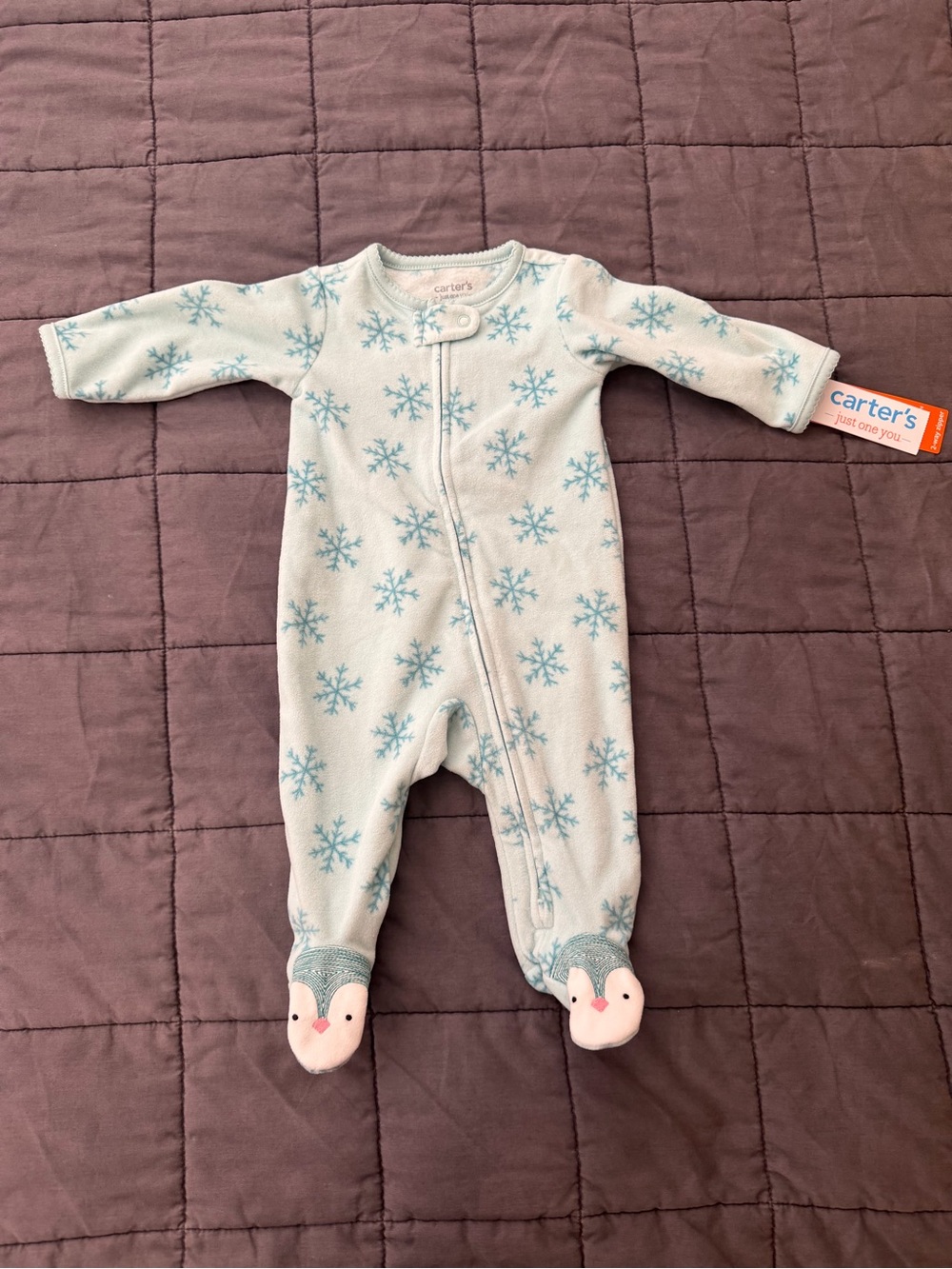 Carter's Light Blue Snowflake Footed One-Piece with Penguin Feet